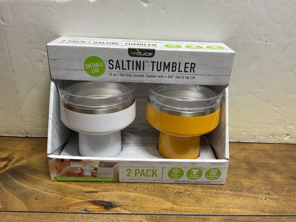 2 Pack Saltini Tumblers By Reduce 12oz Cocktail Tumbler 360° Salt & Sip Lid NEW